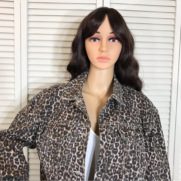 Free People Cropped Leopard Denim Jacket XS - Picture 2 of 12